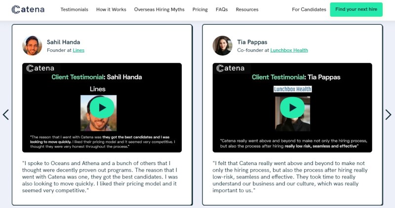 Client Testimonials by Catena