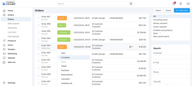 CS-Cart Order Management