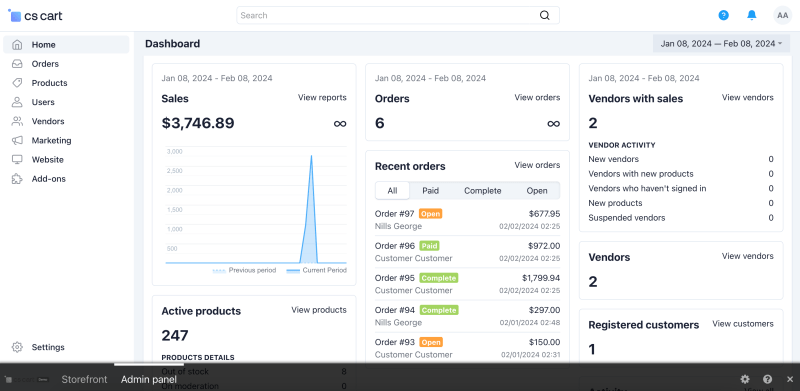 marketplace platform dashboard