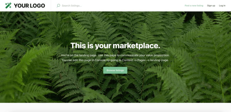 Default storefront design in Sharetribe