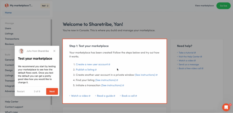 Sharetribe onboarding